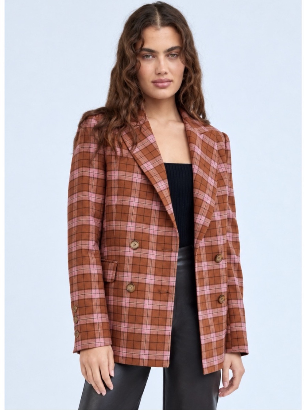 Aritzia Wilfred Margaux Blazer Pink Brown Plaid